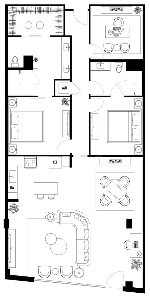 Floor plan for 3 beds, 2 baths, 1726 sqft